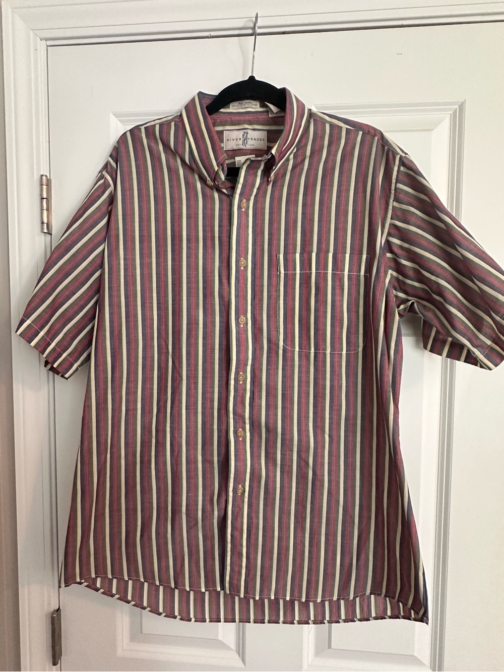 Vintage Men’s L 90s River Trader Striped Short Sleeve Button-Up Shirt
